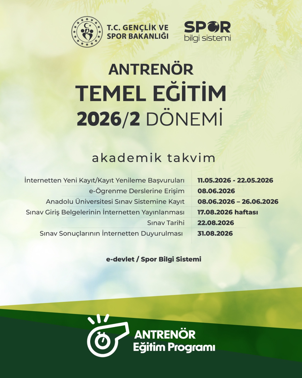 ANTRENÖR TEMEL EĞİTİM 2026/2 DÖNEMİ